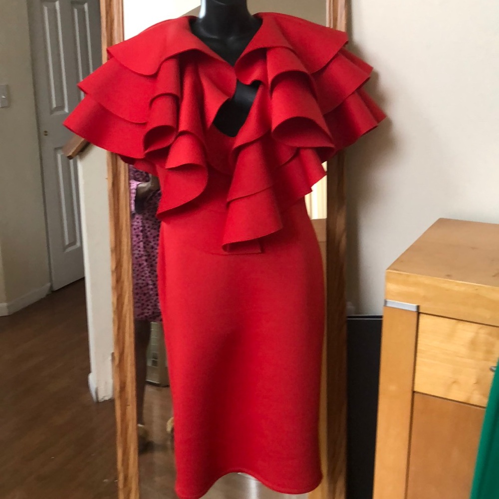 Red ruffle top dress